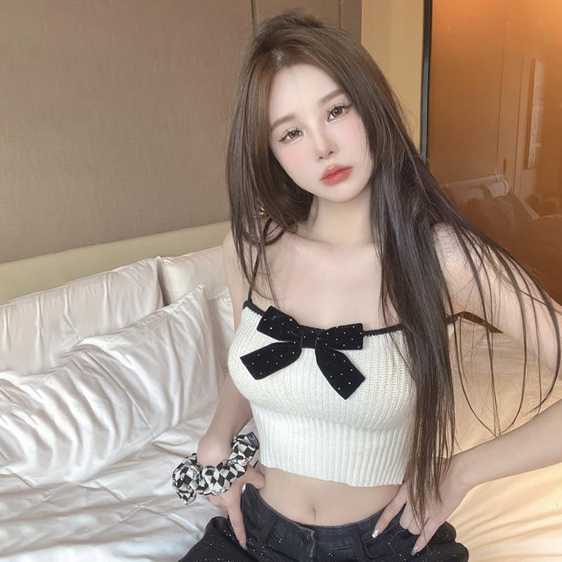 

Майка с бантом, жилет на подтяжках, женский топ с галстуком-бабочкой, укороченные топы, нижняя рубашка, женские топы One Size