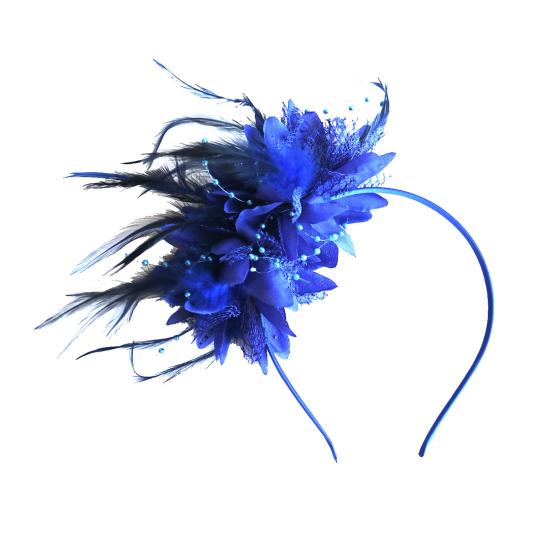 

Винтажная повязка на голову с перьями, элегантная тканевая повязка с цветком для женщин и девочек, петля для волос, свадебные аксессуары для волос, свадебная вечеринка, прическа, украшение, головные уборы синий