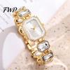 Sparkling Women Watch Ladies Bracelet Quartz Rhinestone Rectangular Dial Dress Faux Diamond Wristwatch for Elegant Jewelry Timepiece Eye-catching