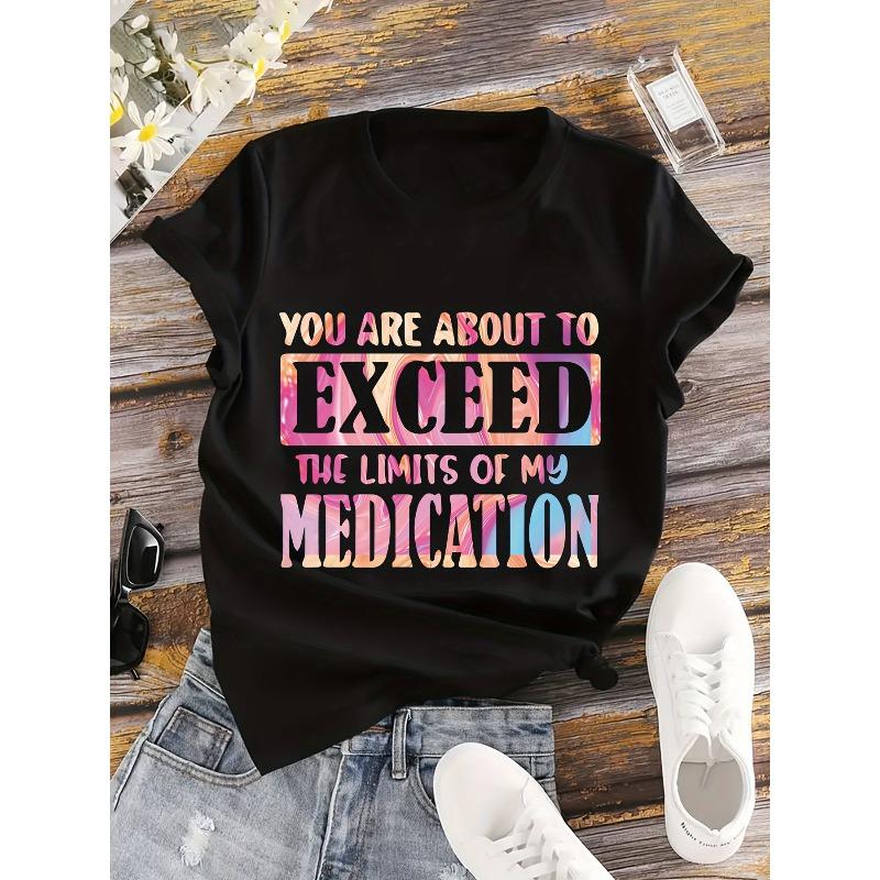 

European Size Plus Size Gradient EXCEED Print T-shirt, Short Sleeve Crew Neck Casual Top for Summer & Spring, Women s Plus Size Clothing 4XL