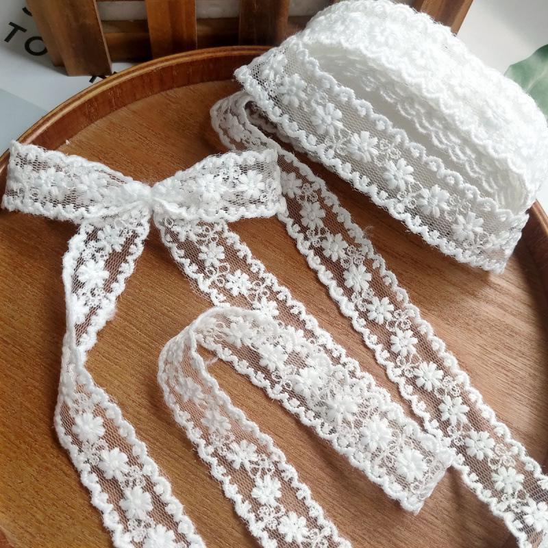 Beige 4cm Embroidered Lace Trim Bow for Hair Accessories, Lolita Ornaments, Bouquet Decoration, Ribbon Craft.