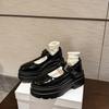 Popular Fashion Single Shoes One-word Buckle Small Leather Shoes Black Retro Round Head Platform Mary Jane Shoes Women's Spring 2025