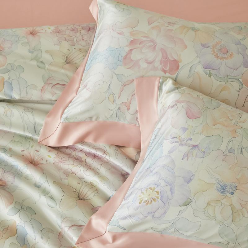 Eisseide Bettwäsche Set Vierteiliges Set, Hautfreundliche Wasserwasch-Bettlaken Bettbezüge Kissenbezüge