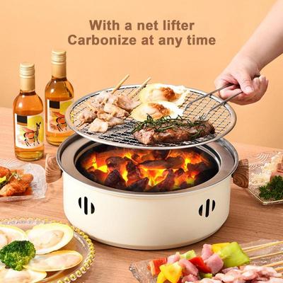 Barbecue portable à charbon de bois coréen, poêle à barbecue fendu en acier inoxydable, grille de barbecue ronde antiadhésive pour camping en plein air