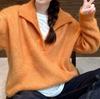 Avocado Green Korean-Style Fluffy Knit Cardigan Pullover for Women
