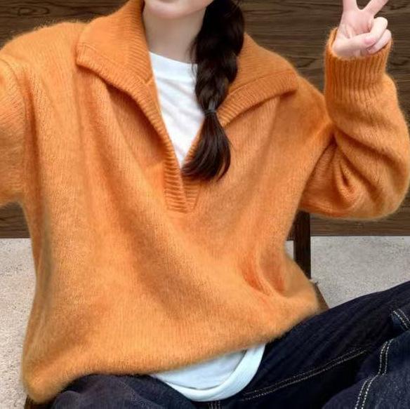 Avocado Green Korean-Style Fluffy Knit Cardigan Pullover for Women