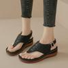 Foreign trade herringbone sandals summer new thick-soled wedge heel toe women's shoes buckle casual sequins retro large size sandals