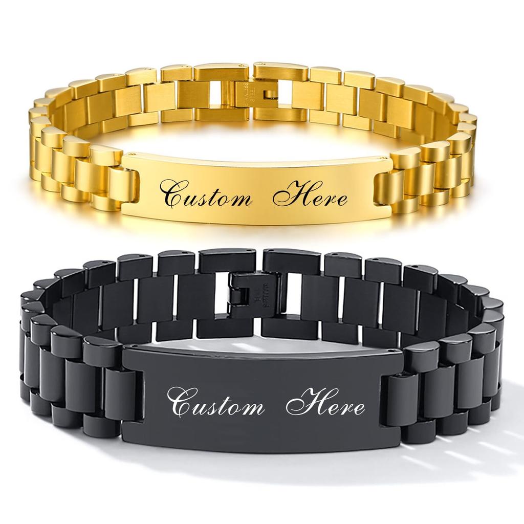Vnox Pulseiras Personalizadas de Presente de Amor para Casais, Pulseira Combinando de Aço para Mulheres e Homens, Gravar Nome Presentes de Promessa para Ela/Ele