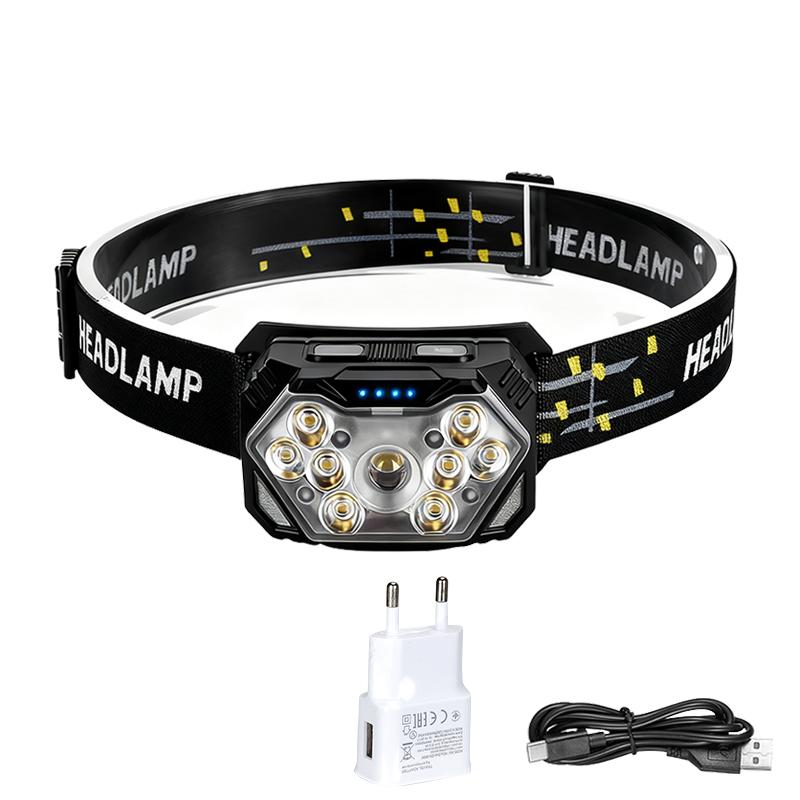 Rechageable Motion Sensor Headlight 9 Led Strong Light Headlamp Portable Fishing Camping Outdoor Head Lamp Work Flashlight