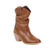 Fashion 2025 Motorcycle Western Cowgirl Boots Faux Leather Cowboy Ankle botas Women Wedge High Heel Boots chunky botas mujer size 34-43