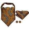 Hi-Tie Men Business Paisley Tie Silk Ascot Scarves Tie Set for Men Handkerchief Cufflinks Set