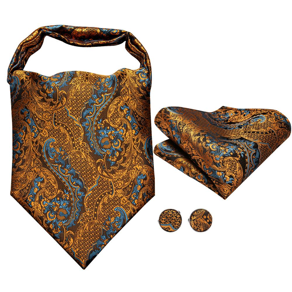 Hi-Tie Men Business Paisley Tie Silk Ascot Scarves Tie Set for Men Handkerchief Cufflinks Set