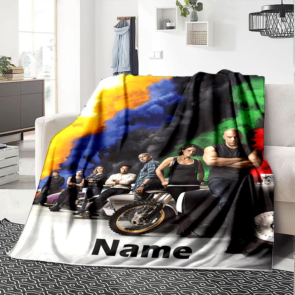 Custom Name Fast & Furious Theme Printed Blanket - Perfect for Couch, Bed, Travel & Outdoor Use | Machine Washable, Cozy & Durable.