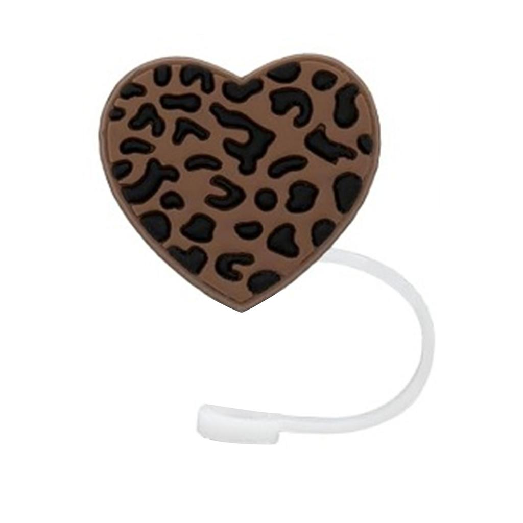 5pcs Straw Lid Reusable Silicone Straw Covers Heart-Shaped Leopard Print Straw Plug for Tumblers Cup Accessories Home