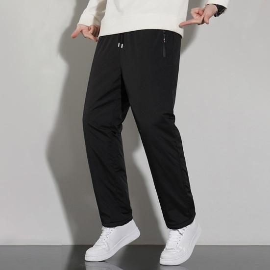 Zimní Pánské Kalhoty Středního Věku Zesílený Fleece Stahovací Šňůrka Elastický Pás Nadměrná Velikost Udržování Tepla Zip