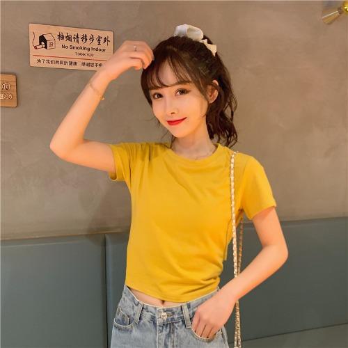 Short-sleeved t-shirt women's clothes summer new Spice Girl halter bow leaking back short design top trendy