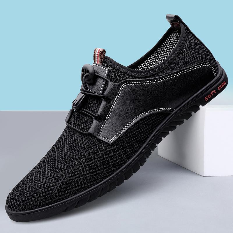 

Летние мужские летающие сетчатые модные повседневные кожаные туфли модная мужская дышащая обувь для спорта и отдыха на открытом воздухе 46 чёрный