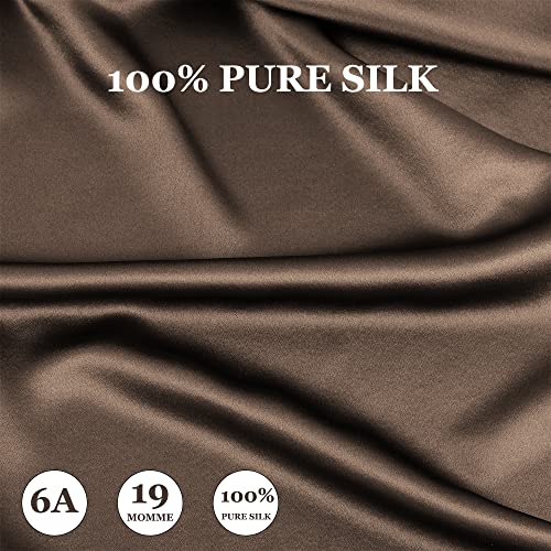 PiccoCasa Silk Pillowcase, 100% Silk, 19 Momme, Zippered, Moisture-Wicking, Glossy, Smooth, Double-Sided, Brown, 40x80cm