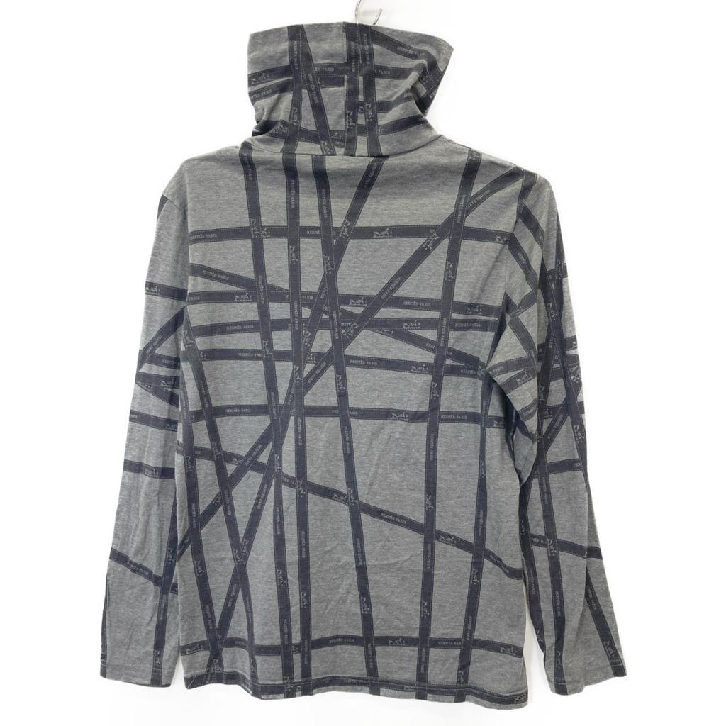 HERMES Margiela-era ribbon pattern long-sleeved shirt tops S Black GreyUsed