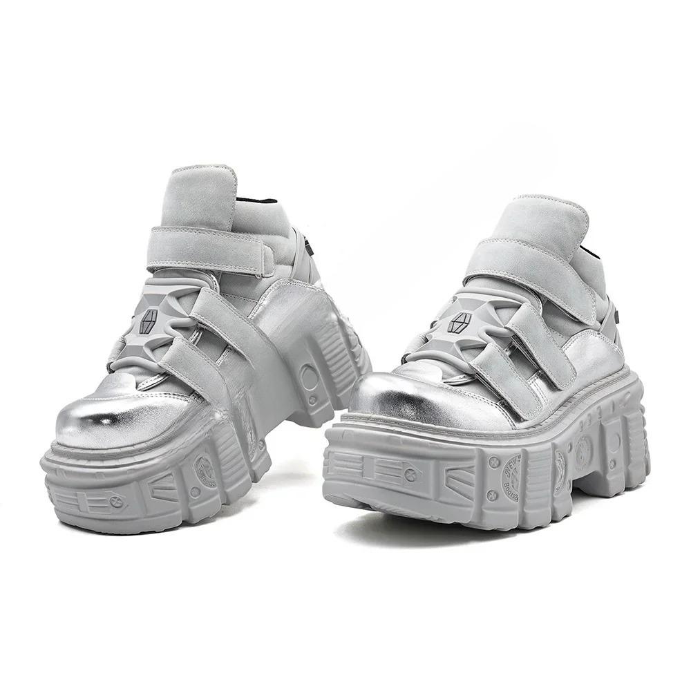 

Tank Hook & Loop Punk Ankle Boots Street Rock Silver Gray Fashion Ladies Party 36-43 New Round Toe Sports Casual Short Boot 43