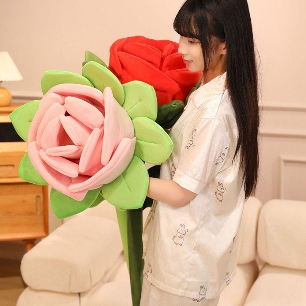 Soft Simulation Plush Rose Romantic Rose Plush Pillow Red Rose Bouquet Home Decoration