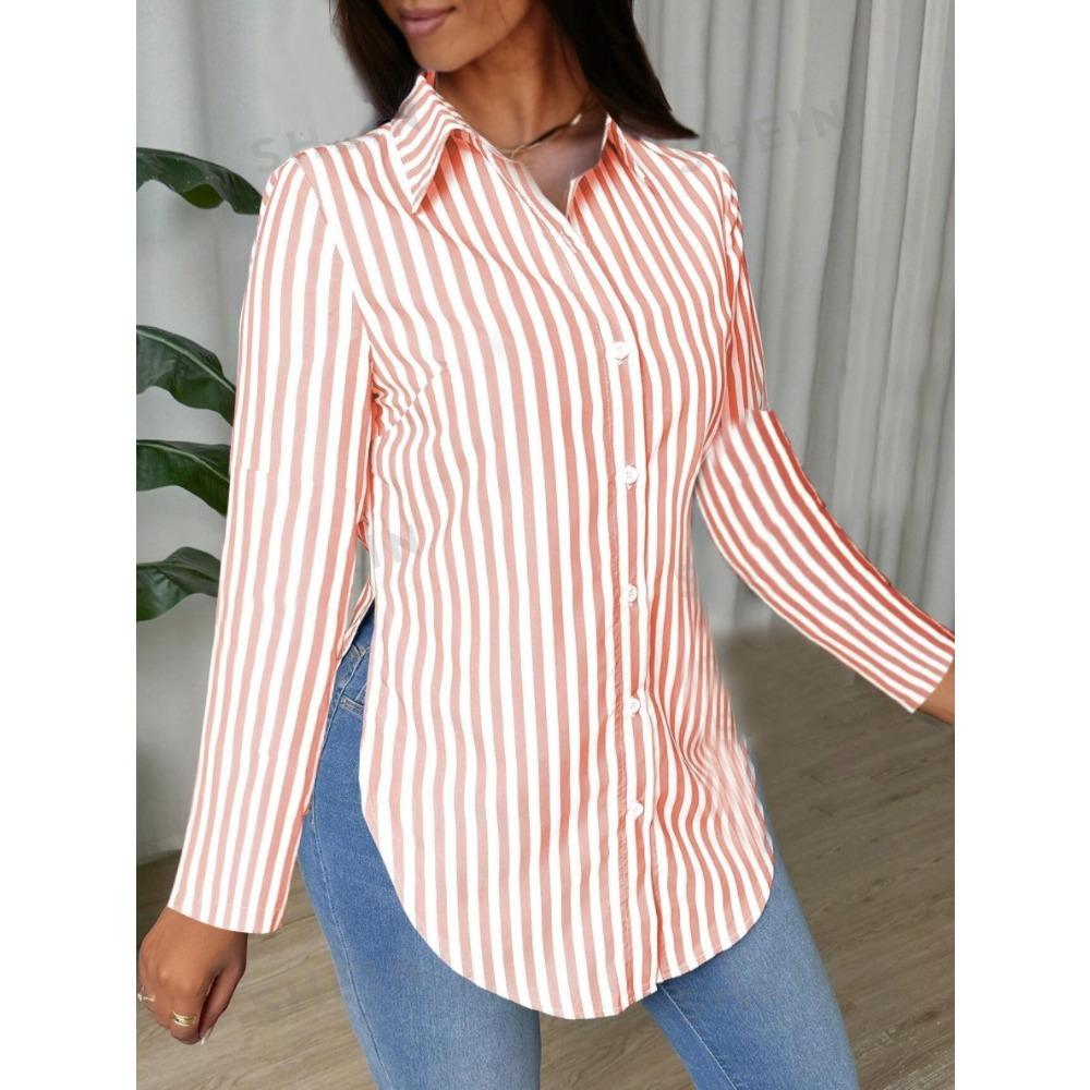 GMXIA Podzimní móda s jednoduchým pruhovaným potiskem s dlouhým rukávem pro ženy