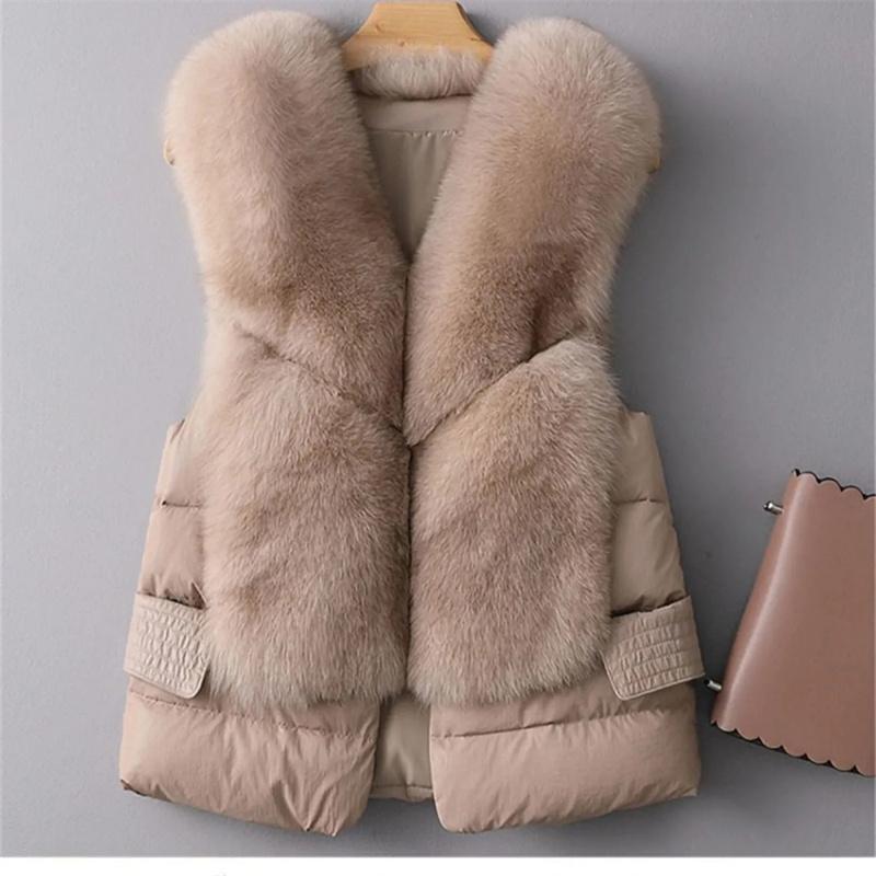 Mantel Herbst Kurze Daunenjacke Damen Iimitation Fuchsfell Weste Weiblich Winterbekleidung Weste Übermantel Weste Ärmelloser Mantel