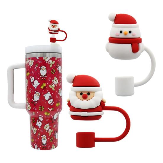 1 Set Straw Lid Cute Christmas Cartoon Shapes Silicone Straw Tips Reusable Durable Straw Cover for Home Party