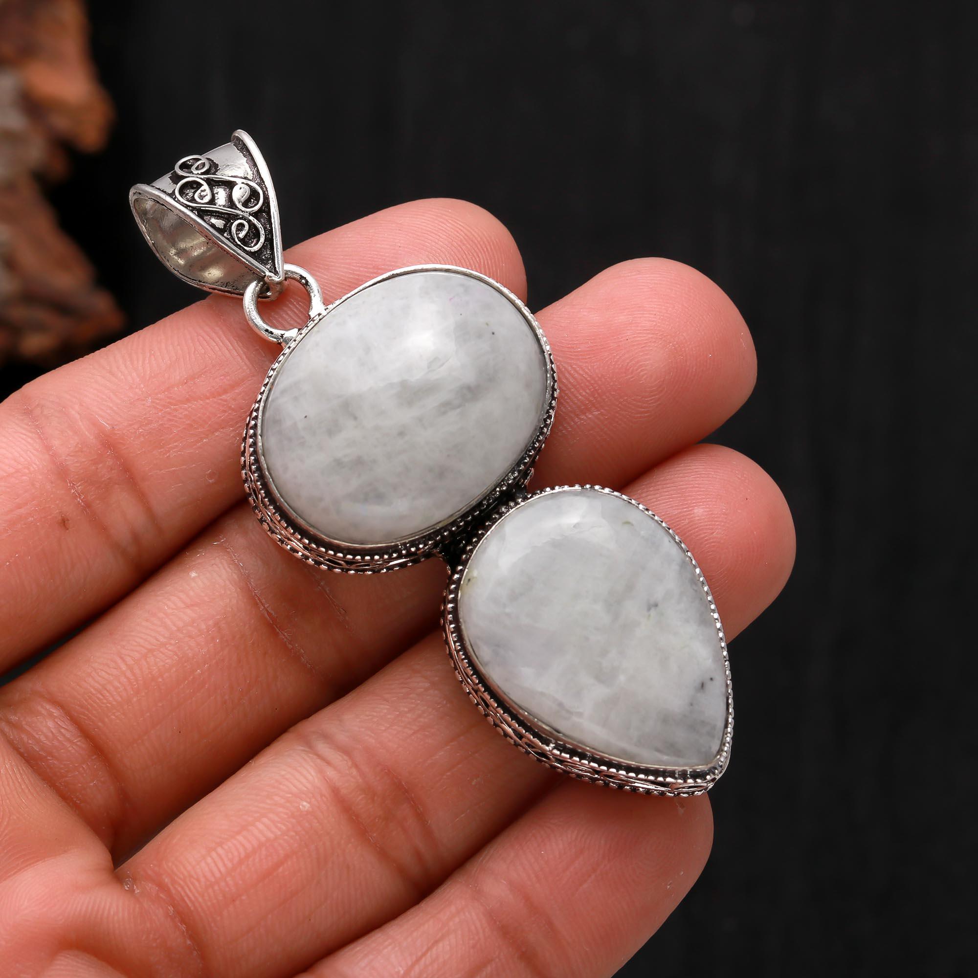 

Rainbow Moonstone Gemstone 925 Sterling Silver Boho Jewelry Antique Pendant