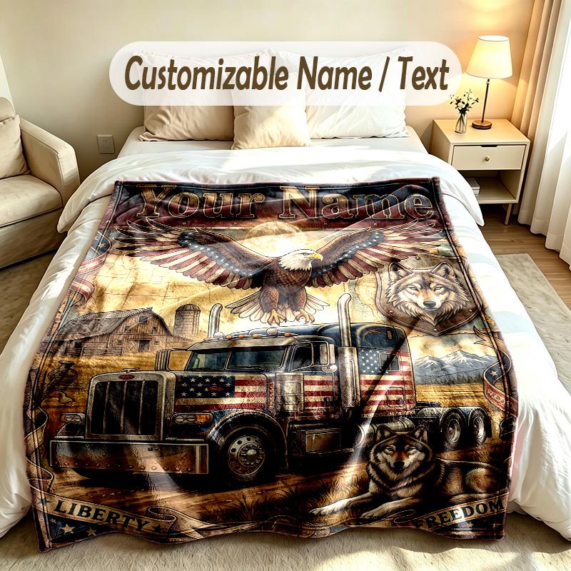 Truck Theme Custom Blanket Personalized Name & Text Customized Soft Warm Throw Blanket Home Decor