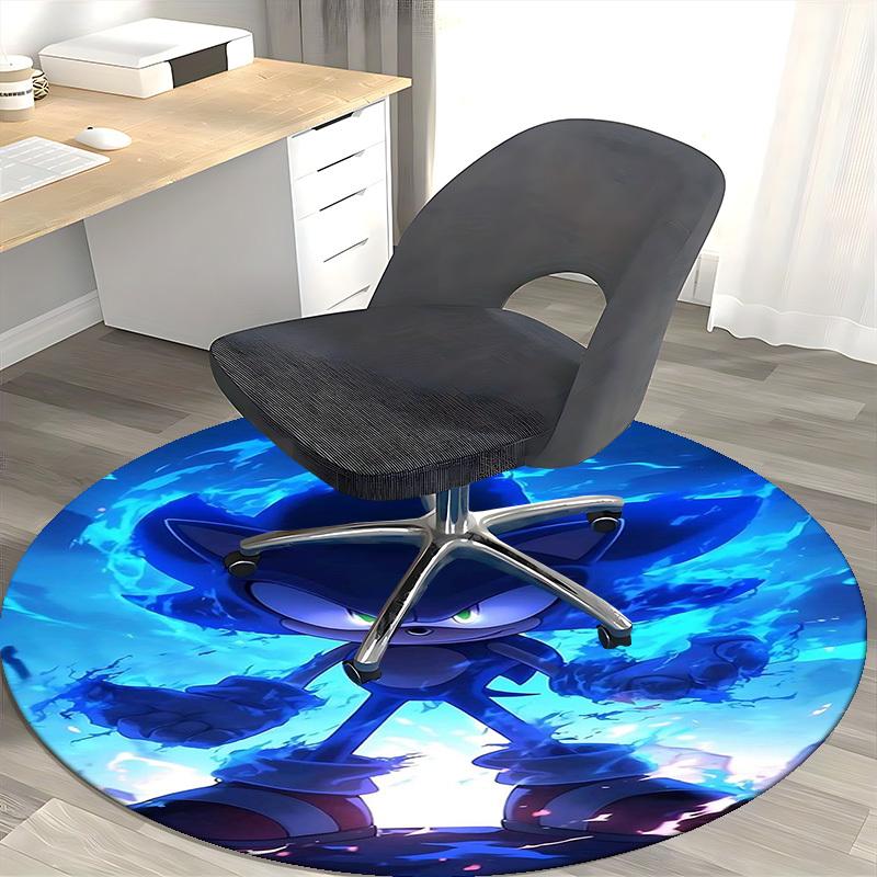1 Stück Sonic the Hedgehog Blaue Flamme Runder Teppich - Anime Design Bürostuhlmatte, Rutschfester Teppich für Heimdekoration