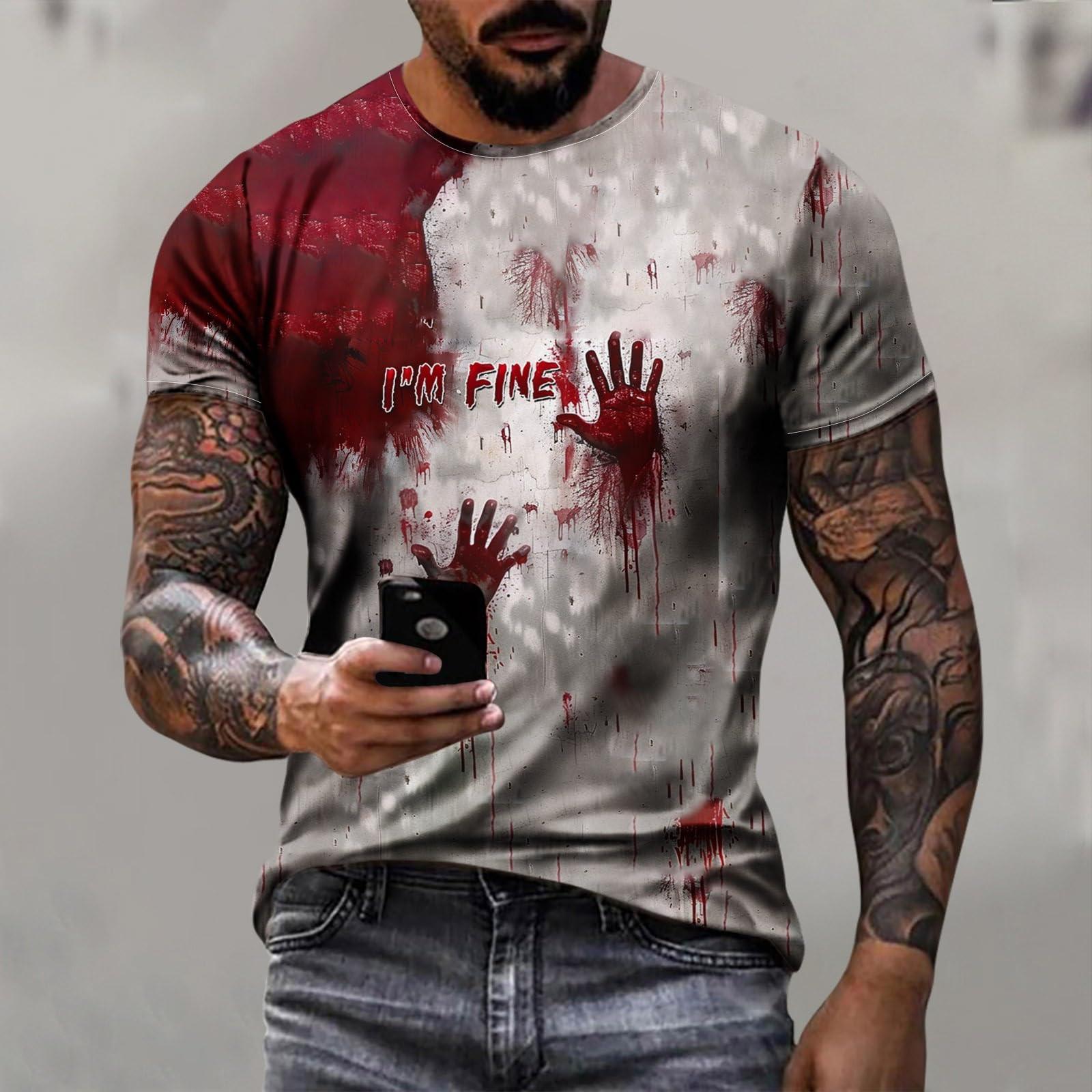 

Мужская мода с коротким рукавом и круглым вырезом с принтом на Хэллоуин в стиле кэжуал L