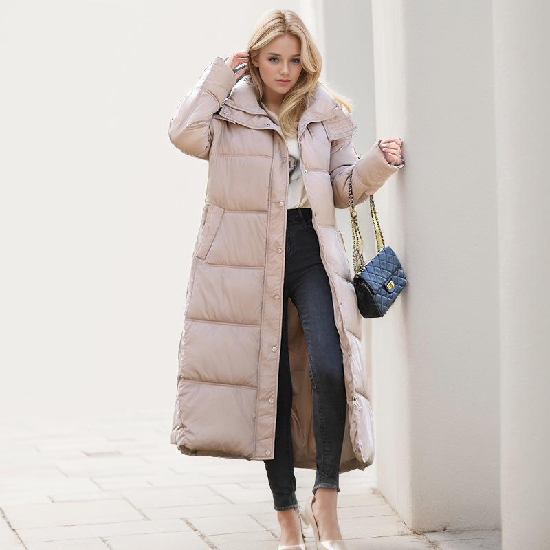 Women's long cotton-padded clothes over the knee version of thin cotton-padded clothes Women's thickened cotton-padded jackets Winter