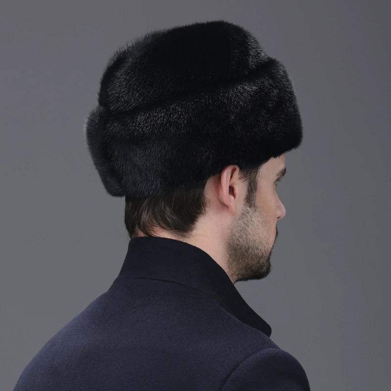 Mink Hat Men's Winter Middle-aged and Elderly Whole Mink Hair Old Man Hat Winter Outdoor Warm Real Fur Cotton Hat