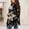 Women Plus Size Floral Printed Long Sleeve Open Front Draped Collar Curved Hem Cardigan