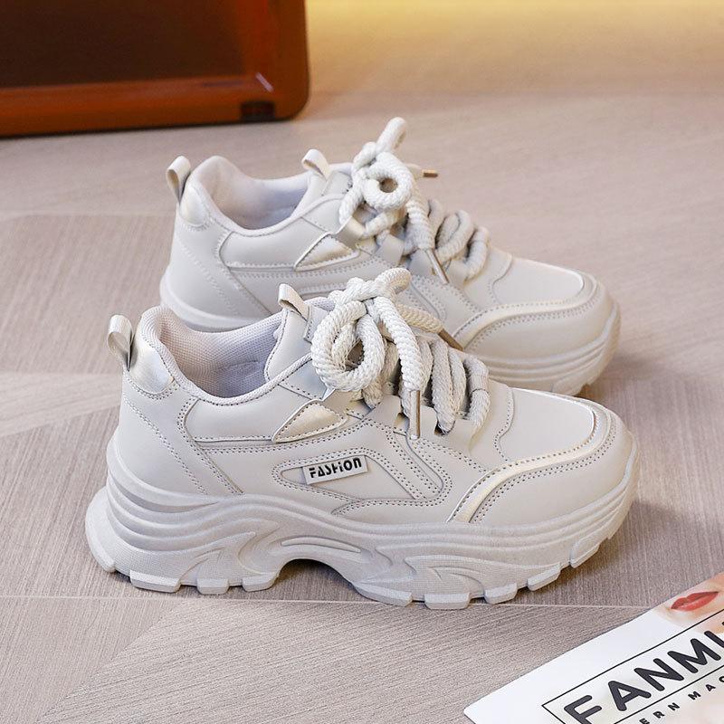 Leather Fashion Casual Sports Shoes Ins Tide Explosion Spring and Autumn 2025 New Models Step On Shit Feeling Thick Soles Dad Shoes Girl