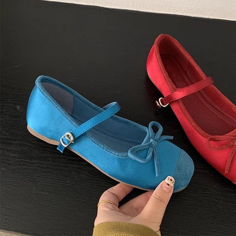 French Gentle Bow Mary Jane Shoes Women's Shoes Inner Height Increase Early Spring New Ballet Shoes with Skirt Single Shoes