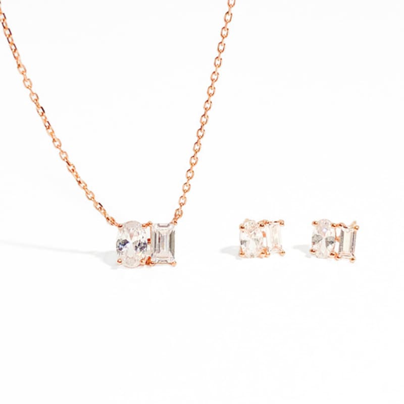MAYBETOI 14k Frida Oval-Cut Baguette Twin Necklace
