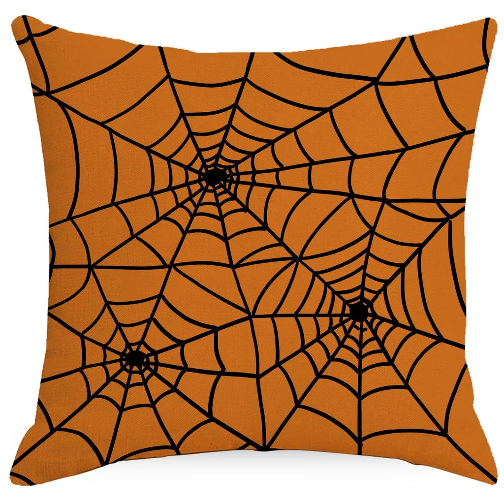 1pc Orange Spider Web Pumpkin Element Halloween Pillowcase Comfortable Imitation Linen Texture Pillowcase HAPPY HALLOWEEN