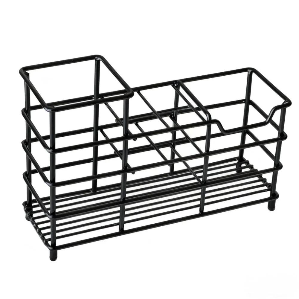 

304 Stainless Steel 6 Grids Toothbrush Holder Ventilated Non-Slip Shower Table Bracket Saving Space Easy To Clean чорний