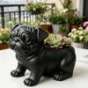 3D Printed Pug Figurine Planter, Realistic Dog Statue with Back Planting Slot, Matte Black Decor for Succulents Mini Plants Herbs, Multi-use Storage