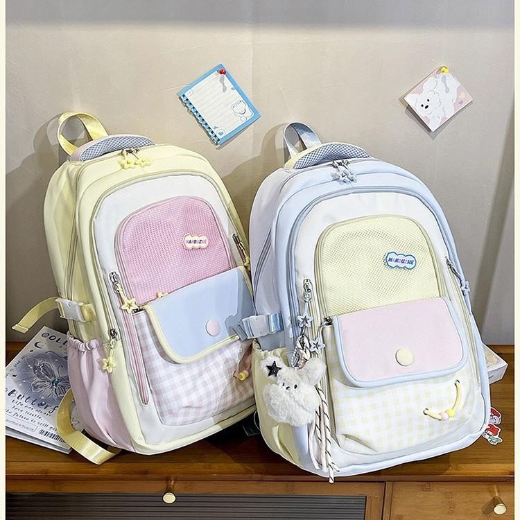 Schoolbag Schoolbag Female Korean High Value Ins New Dopamine Contrasting Color College Style Primary and Secondary School Students 1-1 Grade Backpack