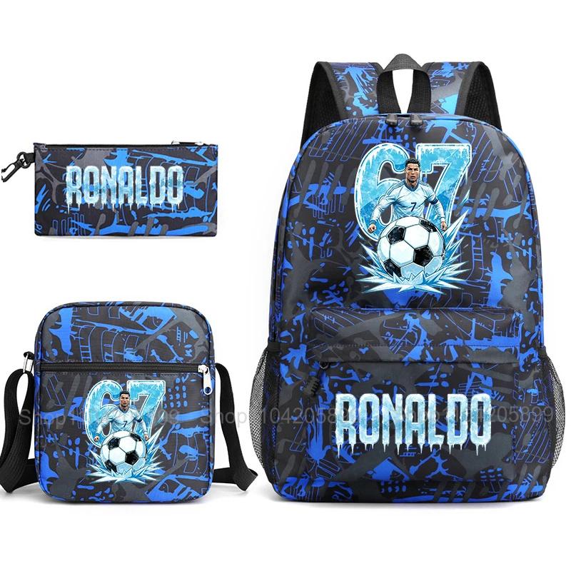 CR7 Ronaldo Backpack Football 67 Print School Bag With Shoulder Bag & Pencil Case For Student Boys Gift Daily Travel Rucksack