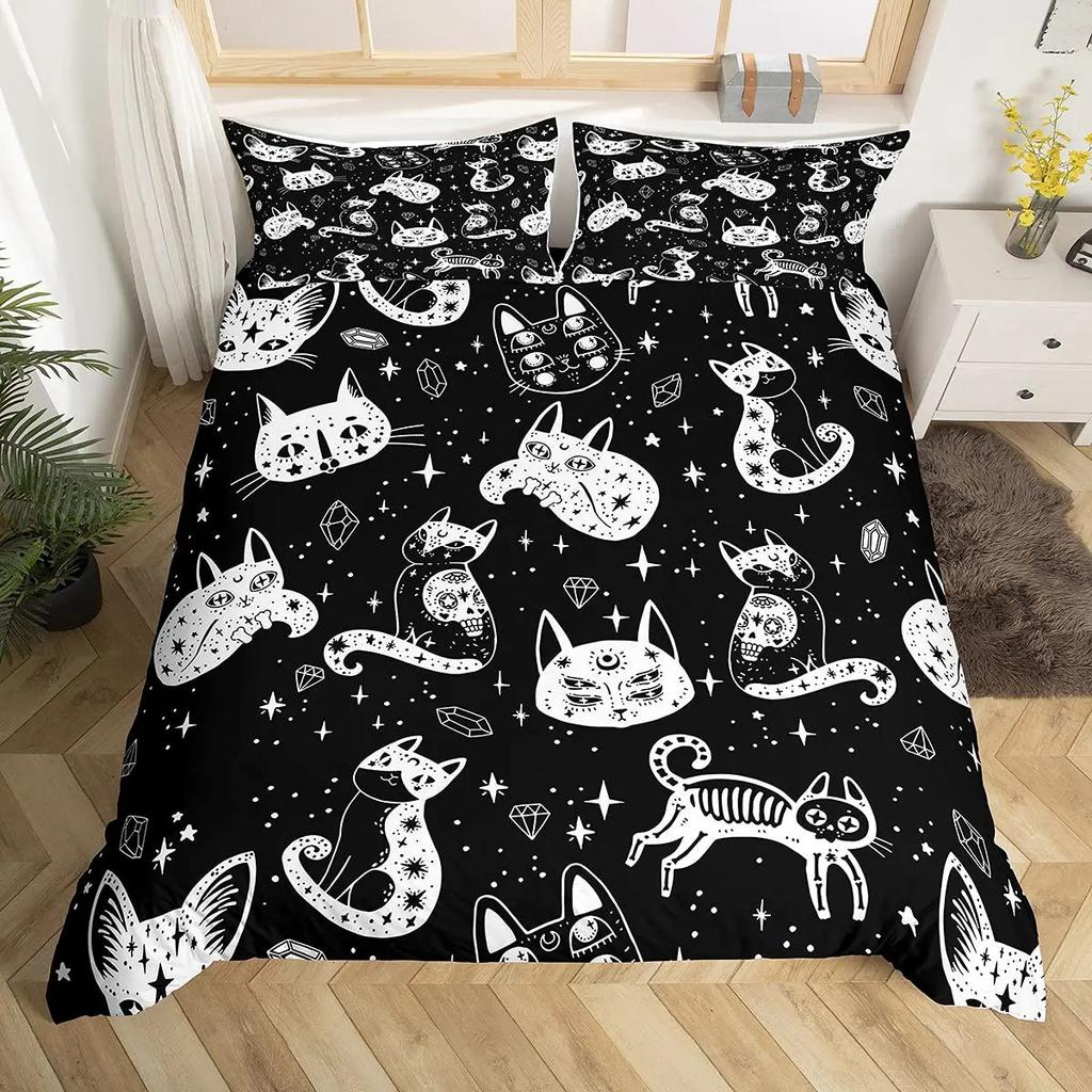 Rainbow Cat Butterfly Duvet Cover Three-Piece Set Watercolor Galaxy Outer Space Bedding Set With Pillowcase
