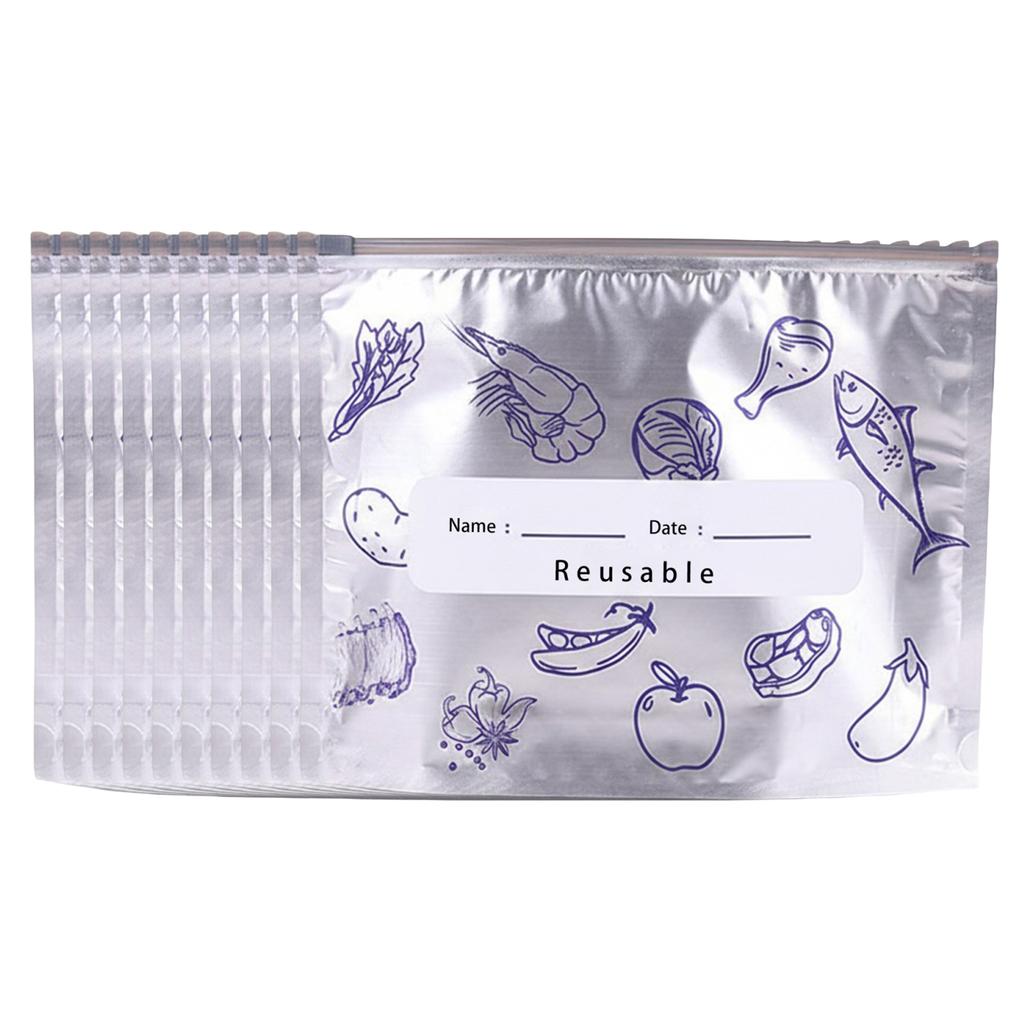 Reusable Aluminum Foil Vacuum Zipper Pouches with Label Freezer Safe & Leak Proof Stand Up Storage Bags for Vegetable Fruit Meat