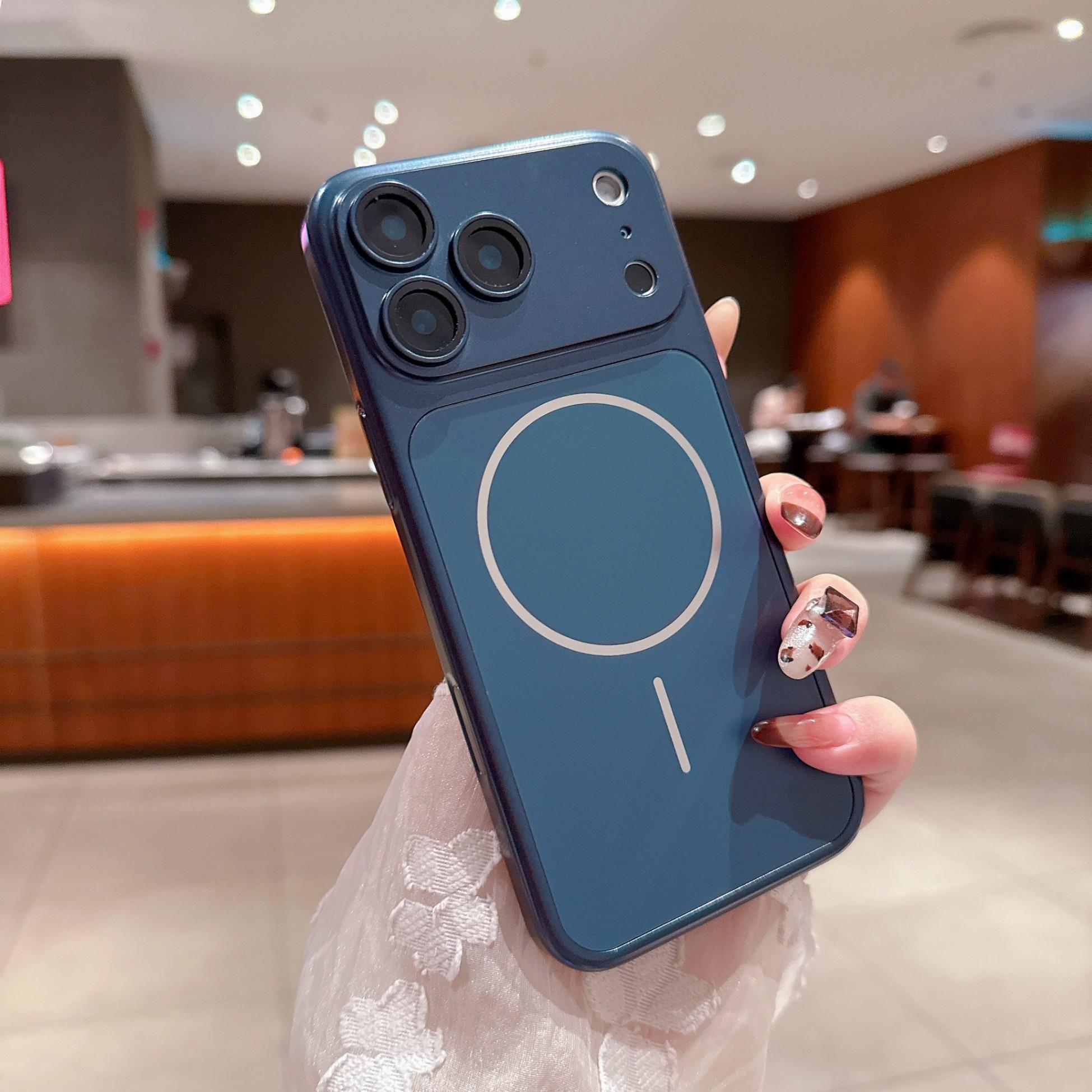 

New Anti Drop Built-in Magnetic Suction Matte Anti Fingerprint Phone Case for IPhone 17 16 Pro 15 14 Pro 13 12 Pro Max Cover iPhone 15 Pro Max синій