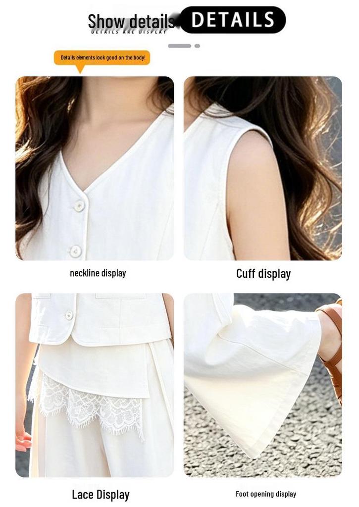 Korean Style Girls' Sleeveless Set - Summer 2026: Lace Trim Vest & Wide Leg Bloomers for Medium and Large Children