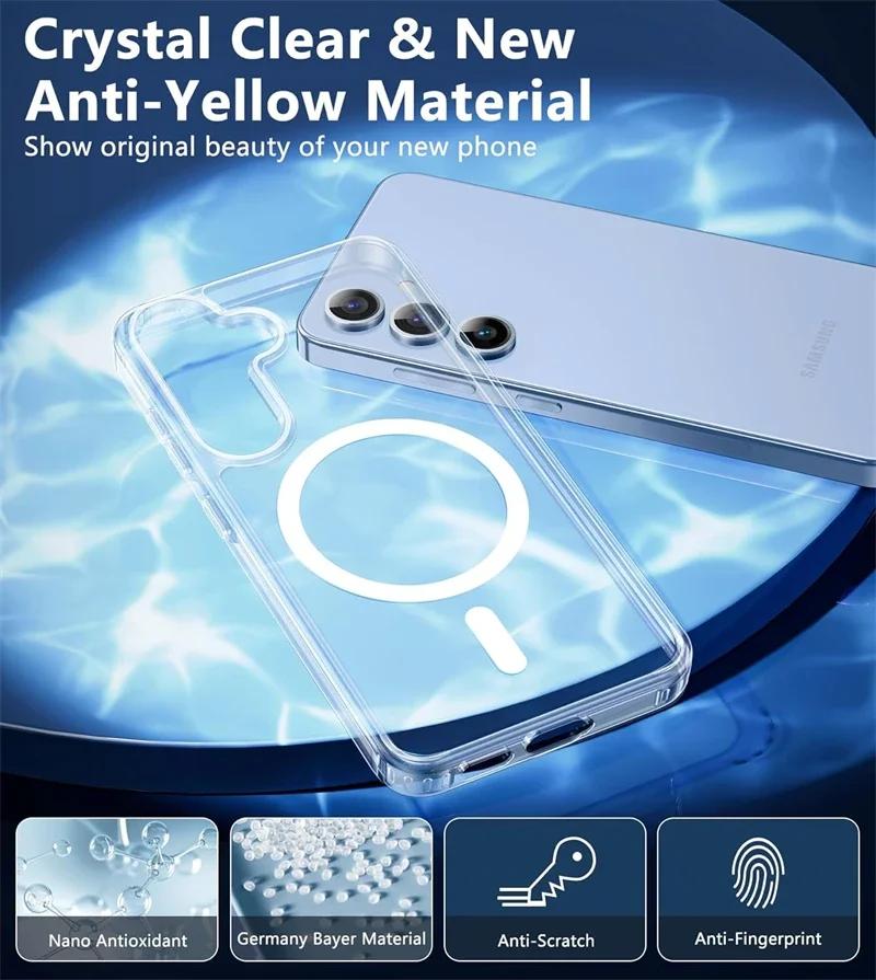 Anti Yellowing Clear Magnetic Case for Magsafe Samsung S25 S23 S24 Plus S22 Ultra S21 FE S24fe S25Ultra Shockproof Macsafe Cover