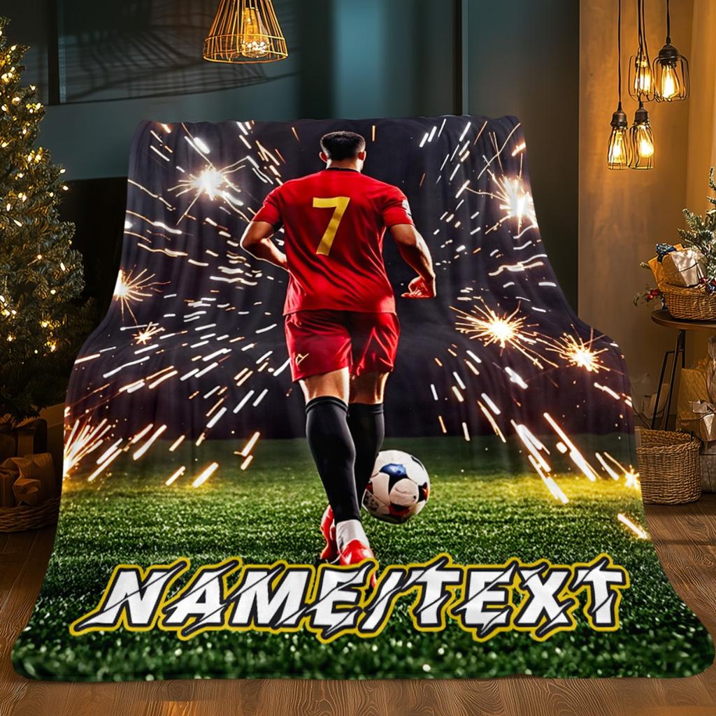 Individuelle Fußballspieler Fleece-Decke Personalisierter Name Sport-Print Überwurf Weich Warm Ganzjahres-Bettwäsche Geschenk für Fußballfans