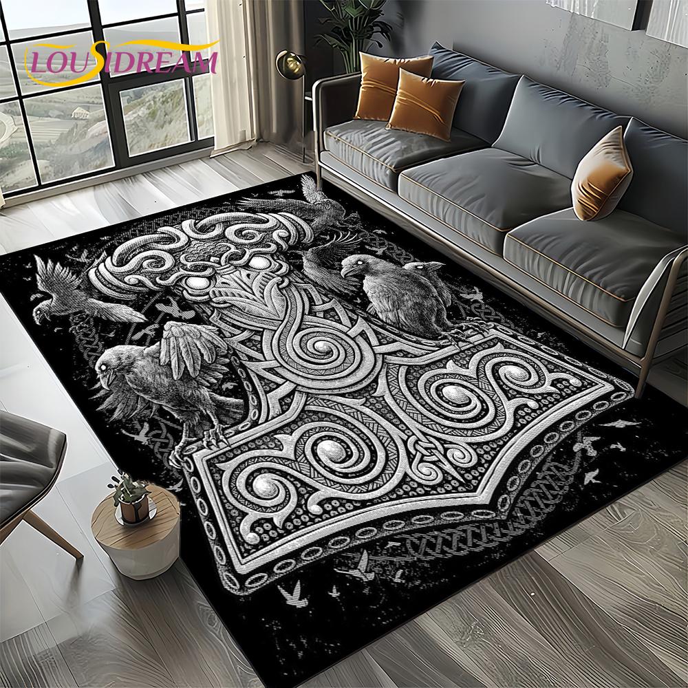 Odin Simbolo Vichingo Valknut Nordico Valhalla Tappeto Tappetino per Soggiorno Camera da Letto Casa Decorazione Divano, Tappeto da Area Tappetino Antiscivolo per Pavimento